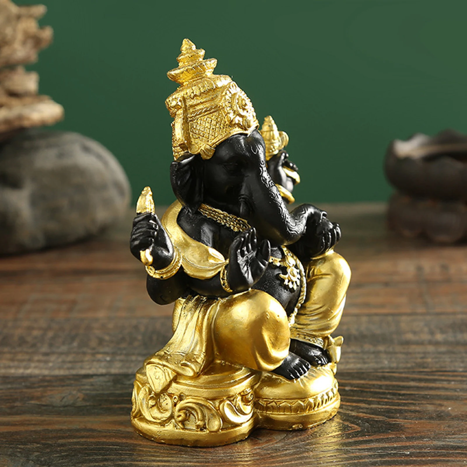 Resin Ganesha Figurine Buddha Statue Home Porch Feng Shui Decorative Crafts for Car Dashboard