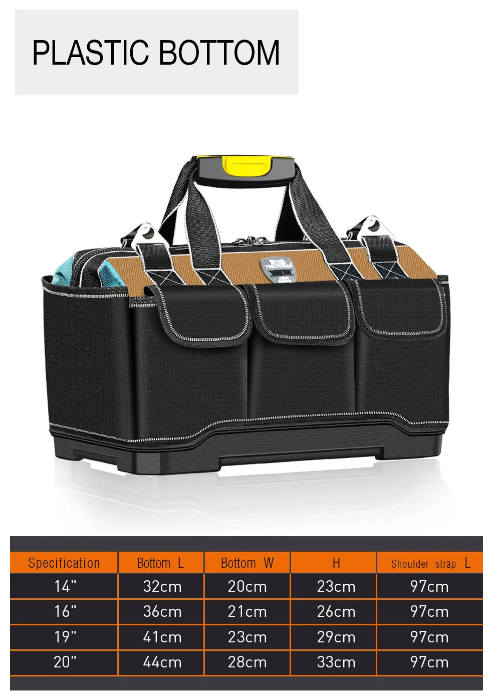 large tool chest YLD 2021 Upgrade Tool Bag 14/16/19/20 inch Electrician Bag 1680D Oxford Waterproof Wear-Resistant Strong Tool Storage Toolkit beehive tool bags