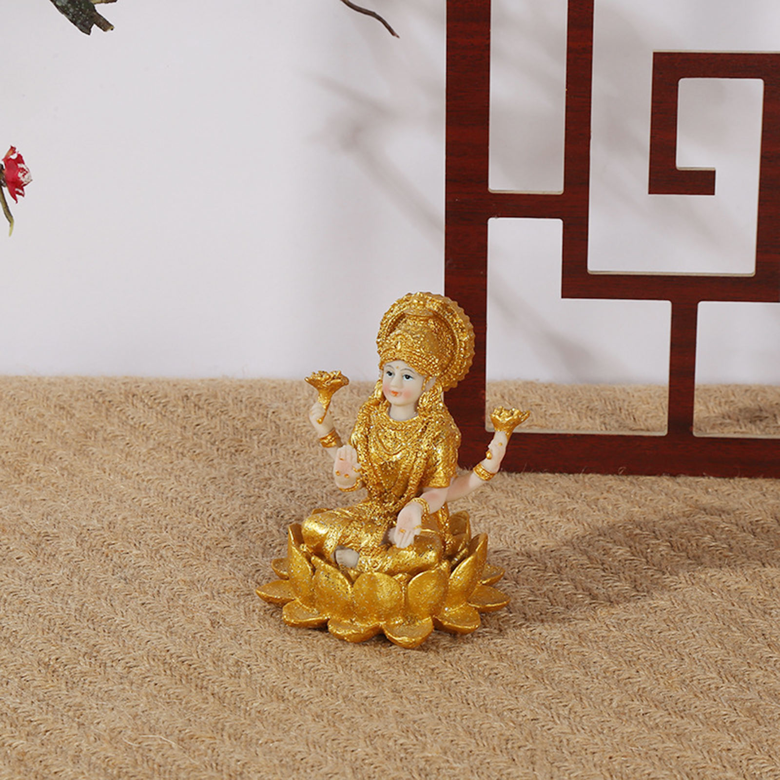 Hindu Goddess Gold Indian Buddha Statue Prosperity Buddhism Sitting Spiritual Sculpture Craft for Altar Room Diwali Temple Home
