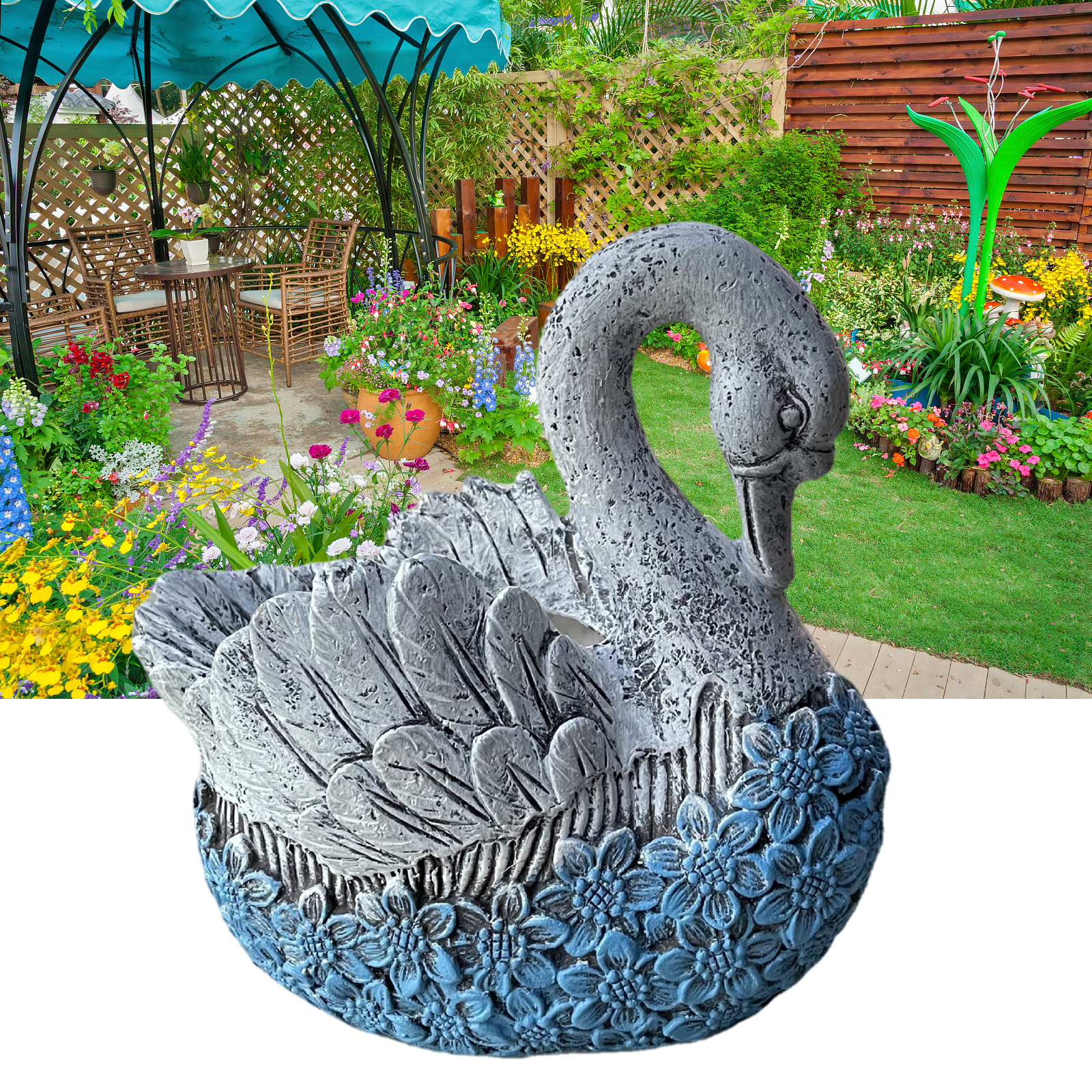 Swan Flowerpot Plant Pot Planter Patio Decoration, Vintage Style