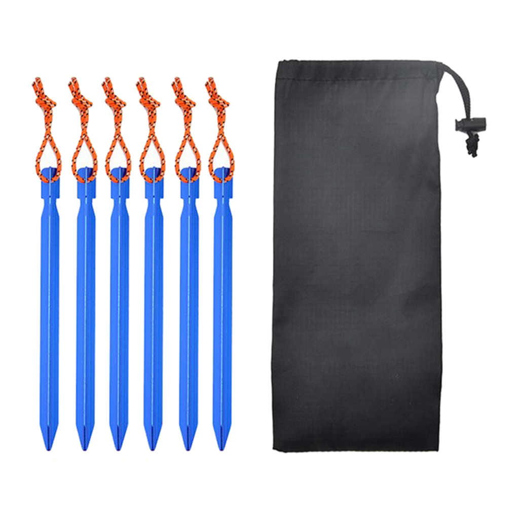 6-Pieces Tent Stakes, Aluminium Tent Nail Lightweight with Reflective Rope & Carrying Pouch