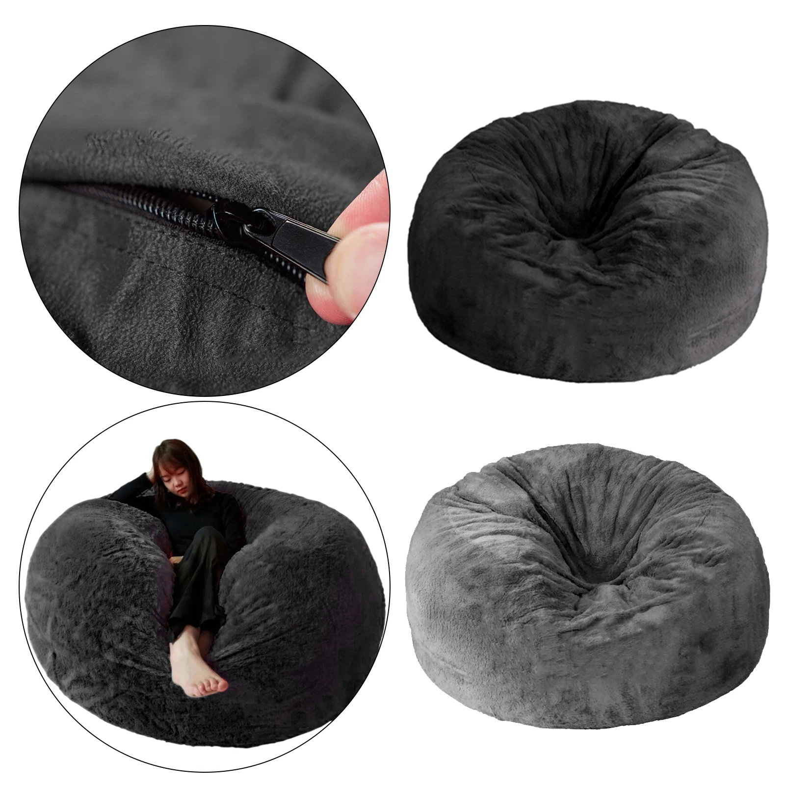 Plush Bean Bed Bag Cover Home Living Room Kids Room Decoration Solid Color Washable Chair Slipcover Cushion Cover