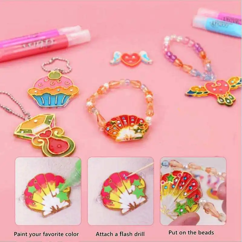 Kids DIY Drawing Toys Educational Gift Necklace Pigment for Children Girls