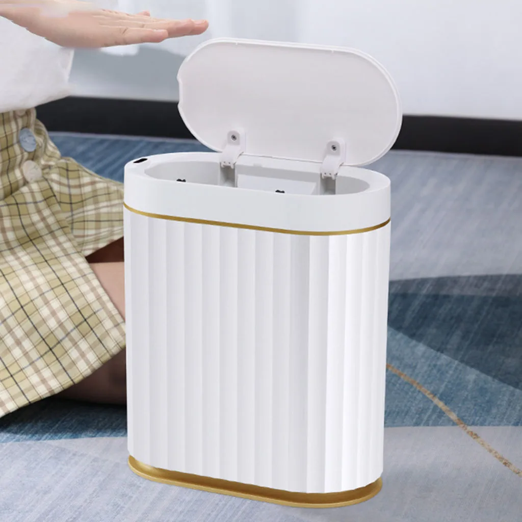7L Large Trash Can Automatic Wastebasket for Kitchen Office Bathroom, IPX5 Waterproof, White