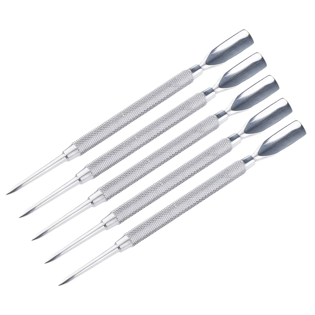 5pcs Stainless Cuticle Nail Pusher Spoon Remover Manicure Pedicure Care Tool