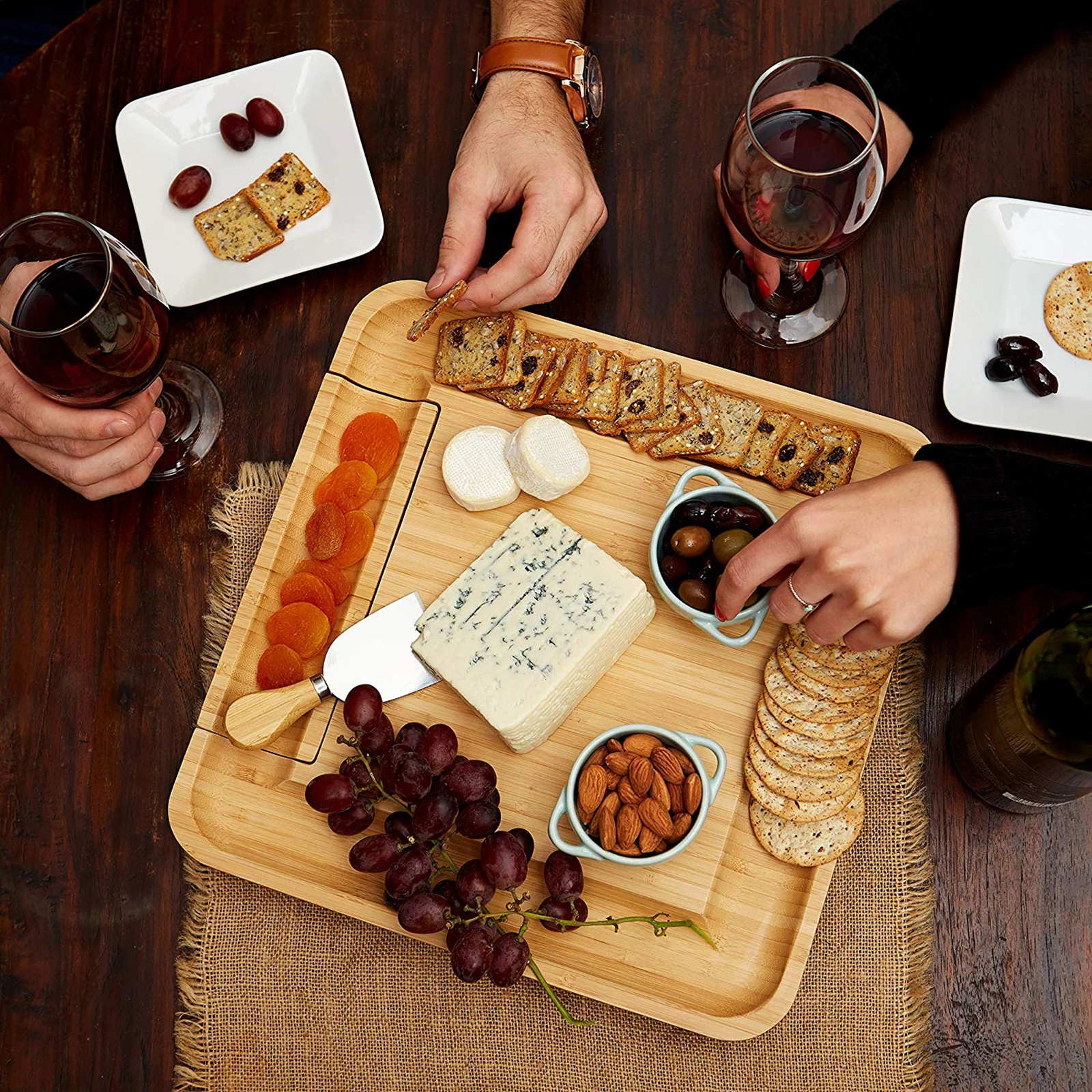 Bamboo Cheese Board Charcuterie Platter & Serving Tray for Wine Crackers