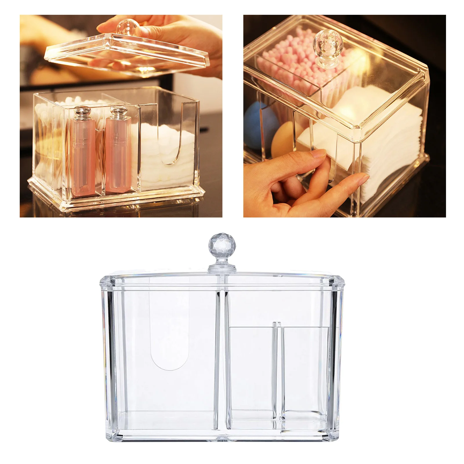 Acrylic Makeup Organizer Cotton Swabs Storage Holder Box Cotton Pads Container