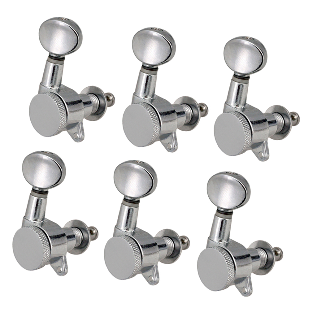 6 Pieces Guitar String Tuning Peg, Tuner Machine Heads Knobs - Locking String Set for Electric Guitar -Silver (6 for Right )
