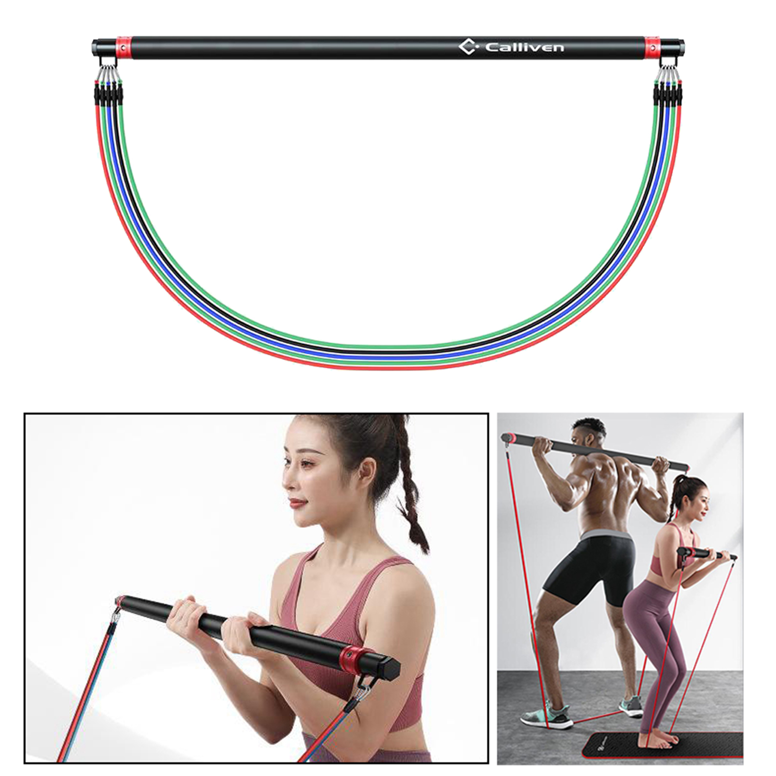 Portable Pilates Bar Stick Adjustable Exercise Bar Resistance Band for Yoga Gym