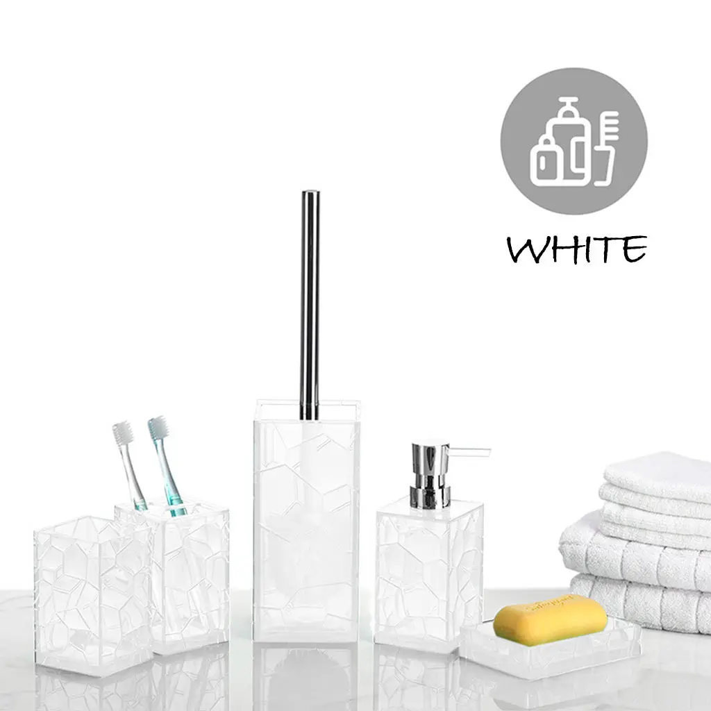 Bathroom Accessories Set 5-Pieces Bathroom Gift Set, Includes Soap Dispenser, Toothbrush Holder, Trash Can ,Tumbler & Soap Dish