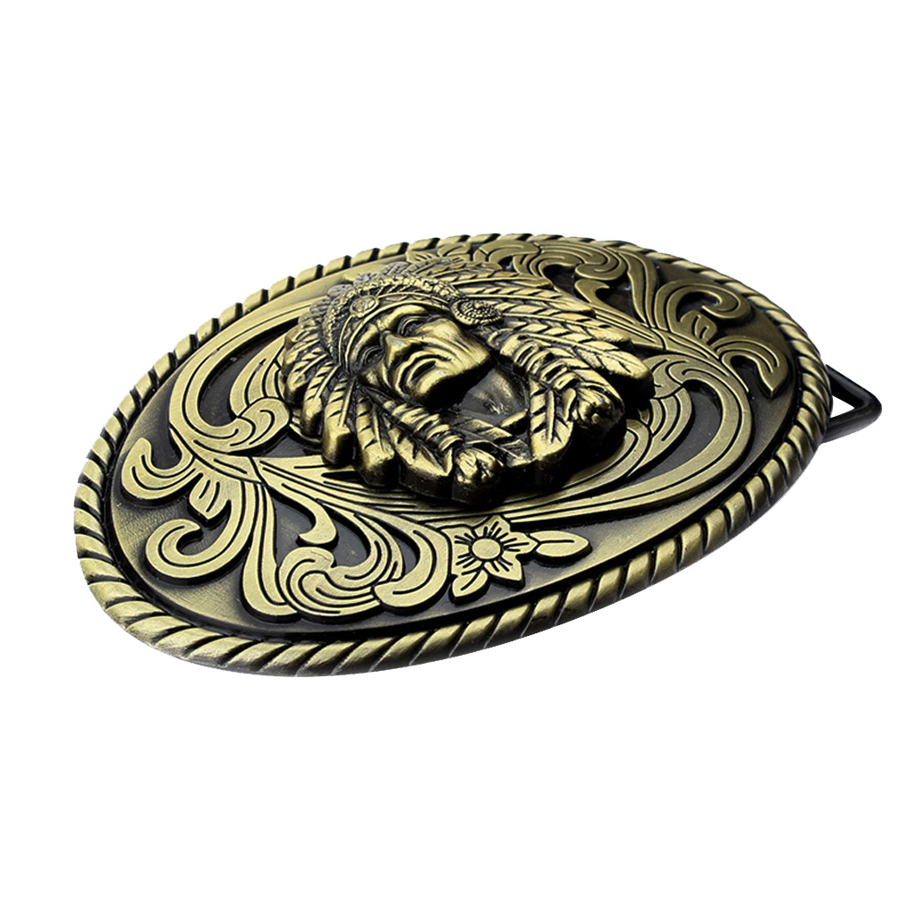 Retro Western Cowboy Bronze Metal Buckle Indian Pharaoh Pattern Belt Buckle
