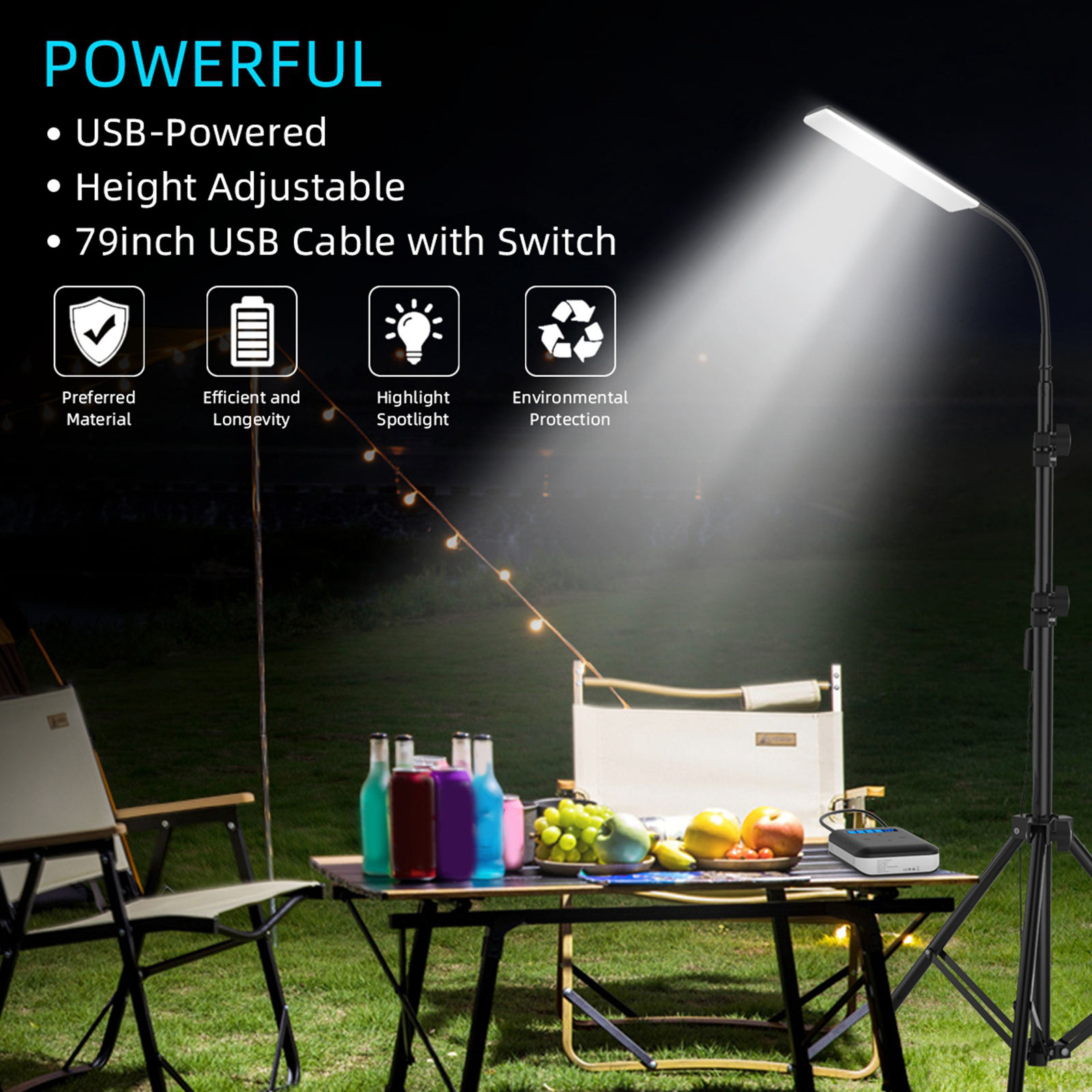 Camping LED Lights Power Bank Telescoping Pole Super Bright USB Charger Light Stand Fishing Lamp Emergency Lamp for BBQ Yard