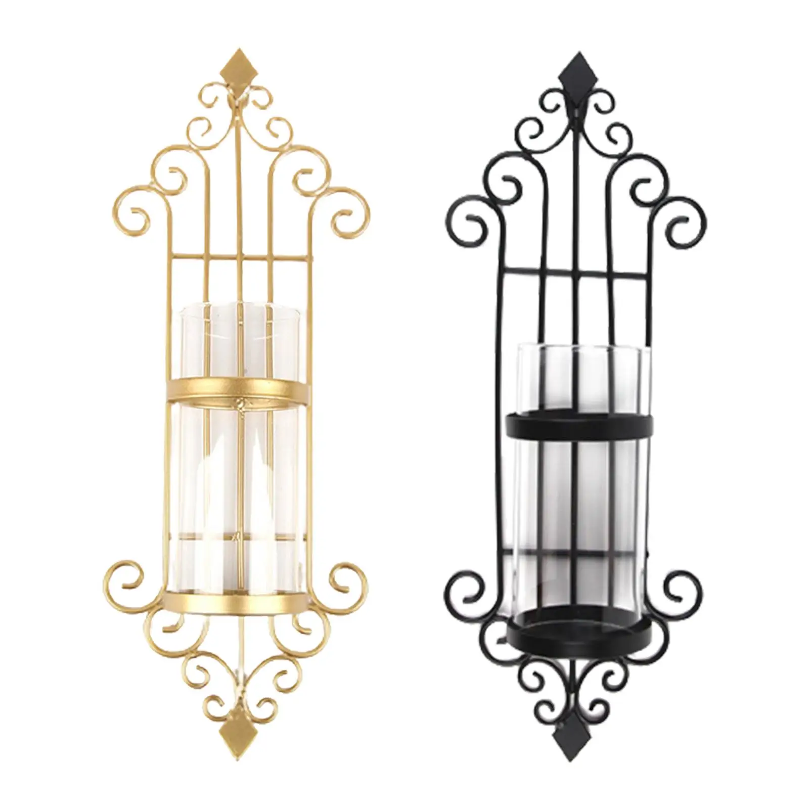 2Pieces Wrought Iron Anti Rust Candlestick Hanging Wall Candle Holder Bedroom Hotel Party Home Decor
