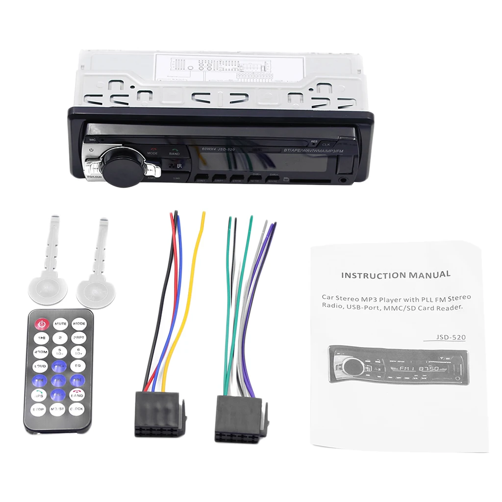 Car Bluetooth Autoradio Stereo Radio FM Aux Input Receiver TF USB JSD 520