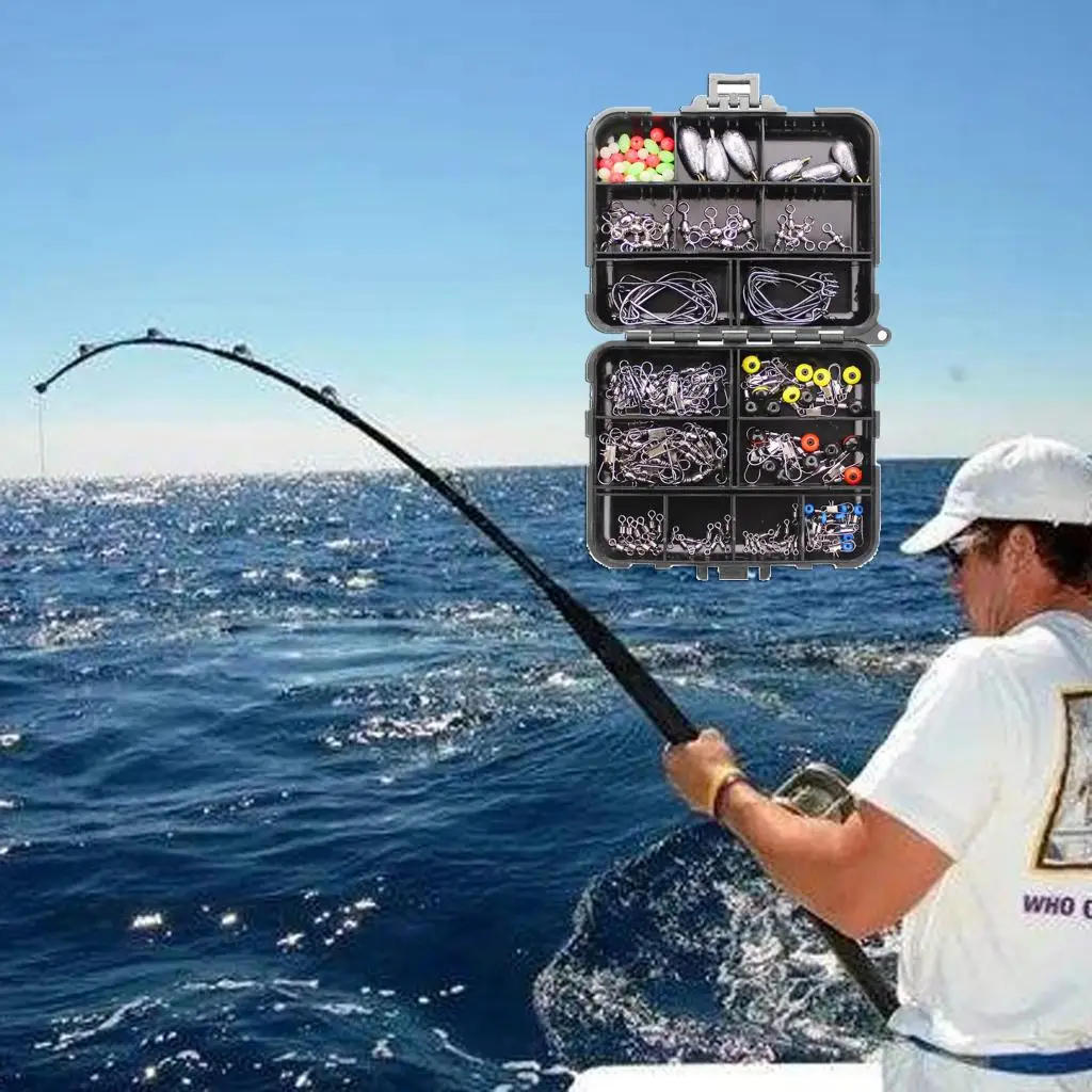 160/187pcs Fishing Accessories Kit Jig Hooks Fishing Set Swivel Slides Rolling Swivels Fishing Bead with Waterproof Tackle Box