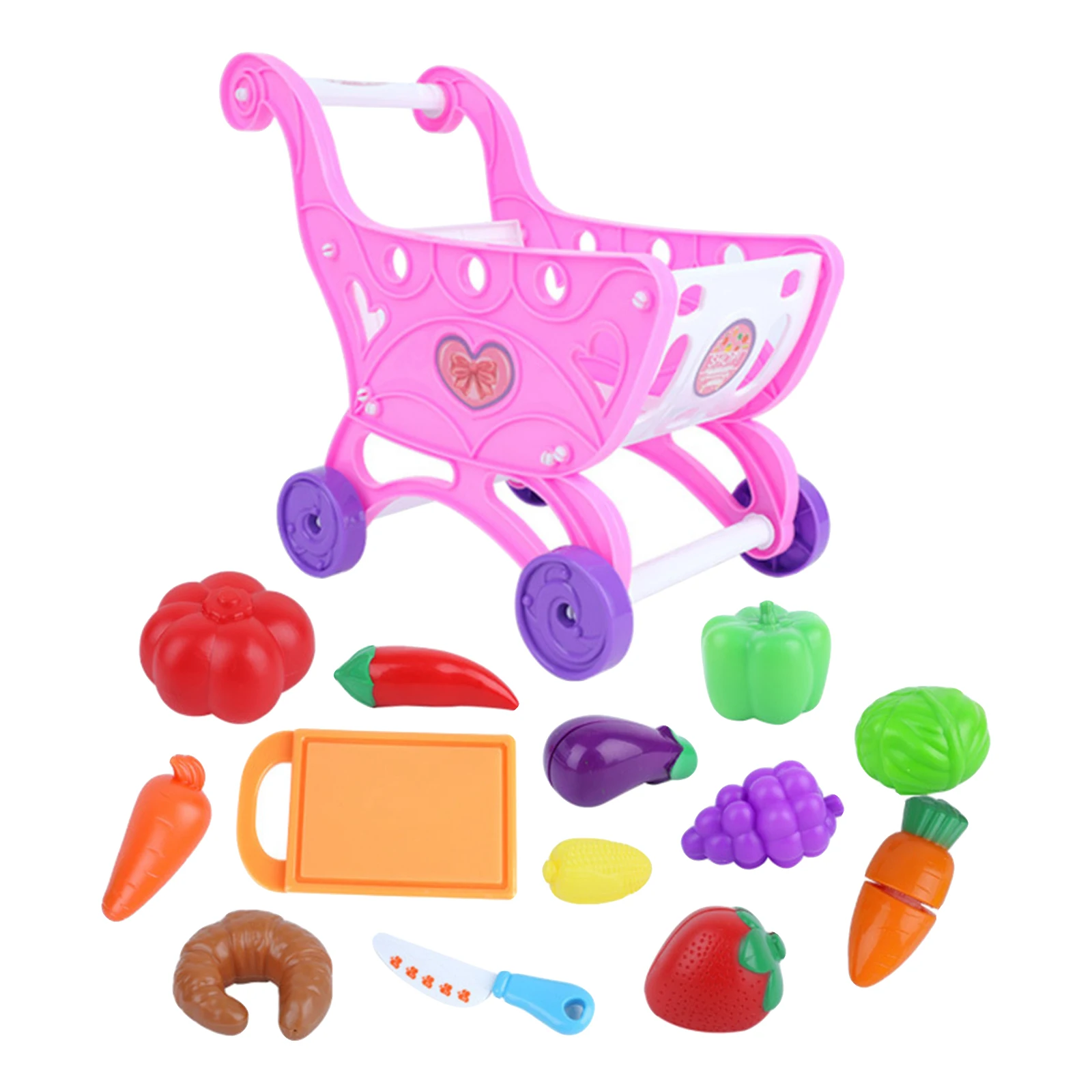 14Pcs/Set Shopping Trolley Cart Supermarket Trolley Toys Creative Imaginative Play Pretend Play Toy