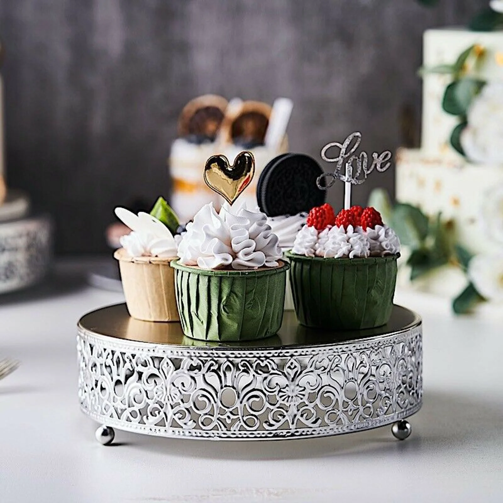 Glossy Luxury Wedding Dessert Cupcake Stand Display Cheese Candy Fruit Dining Serving Plate Tray for Home Kitchen Decoration