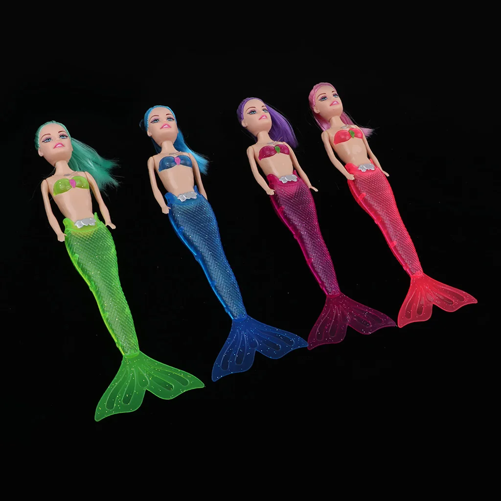 4pcs Rainbow Lights Little Mermaid Doll Colorful Kids Fun Toy