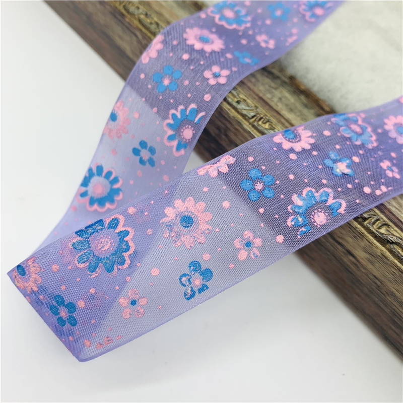 Description Picture 6 of item5yards/Lot 25mm Organza Ribbon Printing Flower Ribbon For Bow Hair Wedding Christmas Decoration Lace Crafts DIY Gift Package