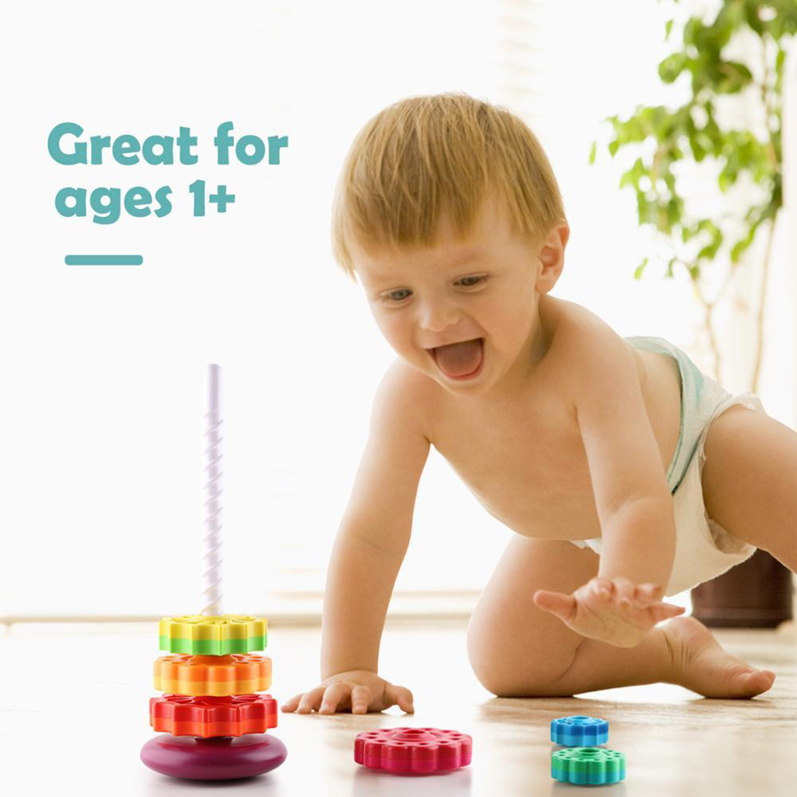 Plastic Rainbow Tower Stacking Toy Shape Color Recognition Building Blocks