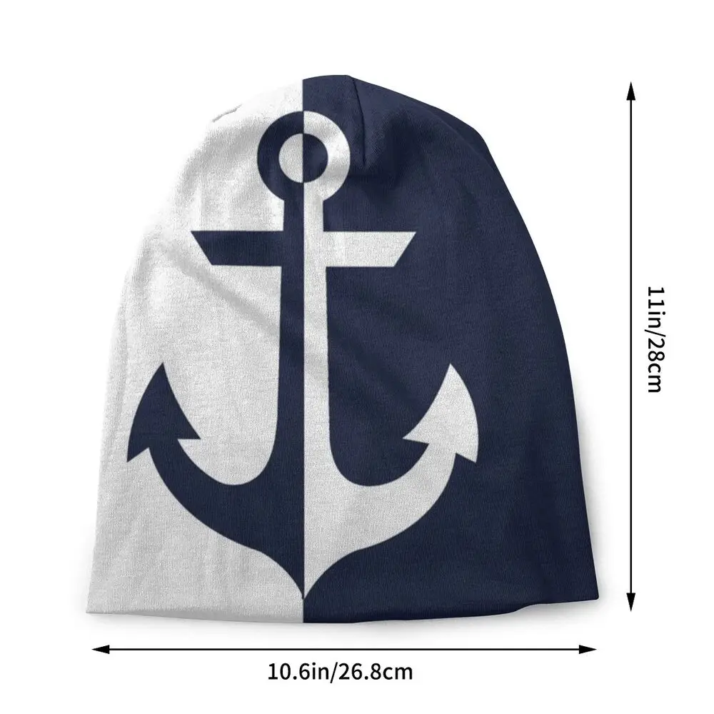 Nautical White Navy Blue Anchor Bonnet Hats Outdoor Skullies Beanies Hats Men Women Adult Winter Knitting Hats Warm Unisex Caps