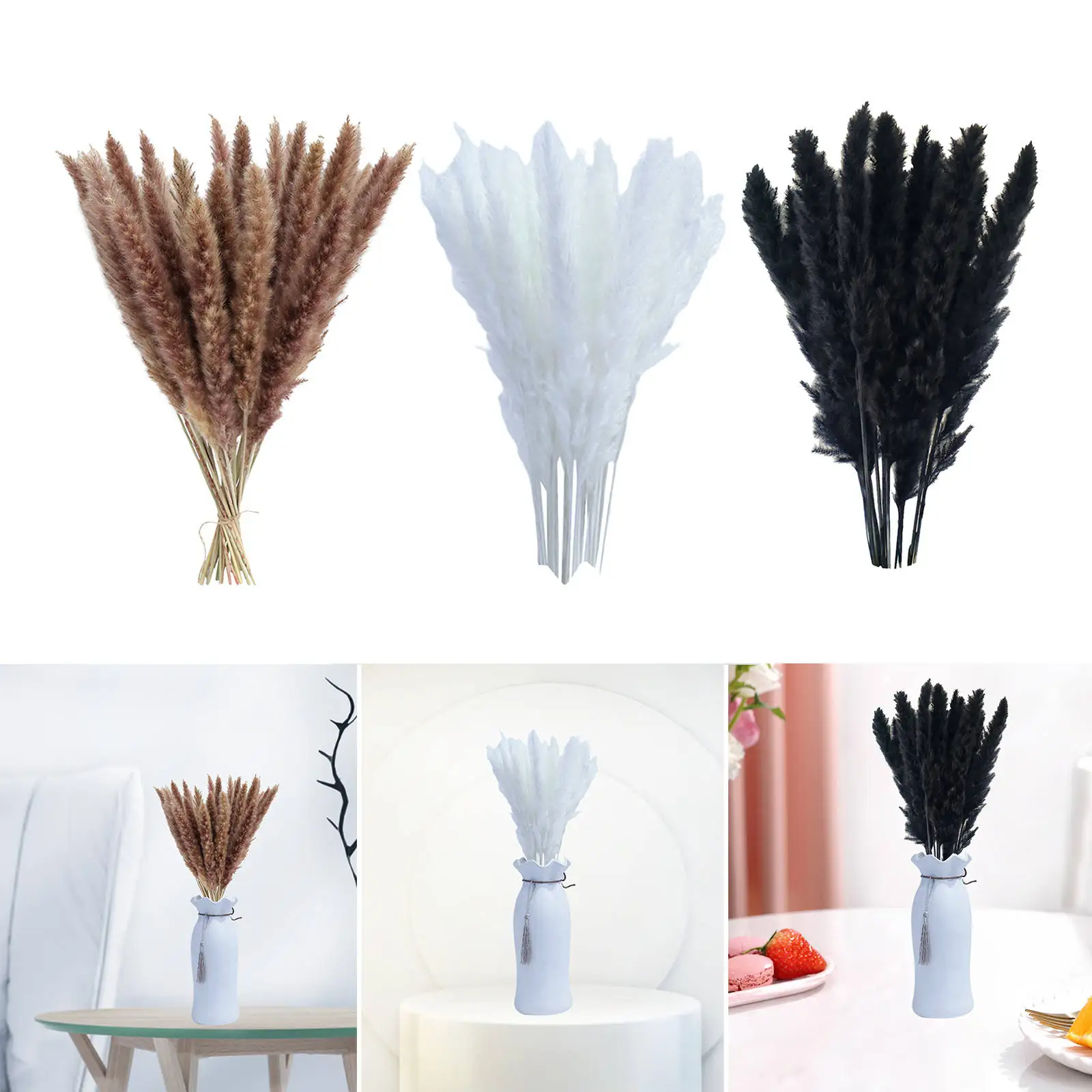 Dried Pampas Grass Phragmites Reed Flower Bunch Bouquet for Vase Home Living Room Party Boho Decoration Photograph Props