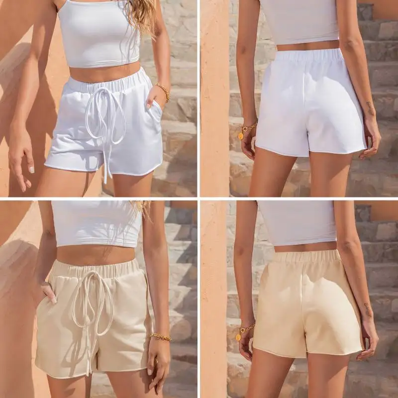 short pants Summer Solid Loose Casual  Shorts  Women Trousers High Waist  Wide Leg Sports Shorts Wear Clothes With Belt denim shorts