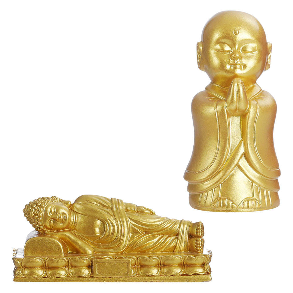 Fengshui Buddha Sculpture Ornament, Buddhism Statue Hand Made, Meditation Golden Resin for Home Decor Indoor Office