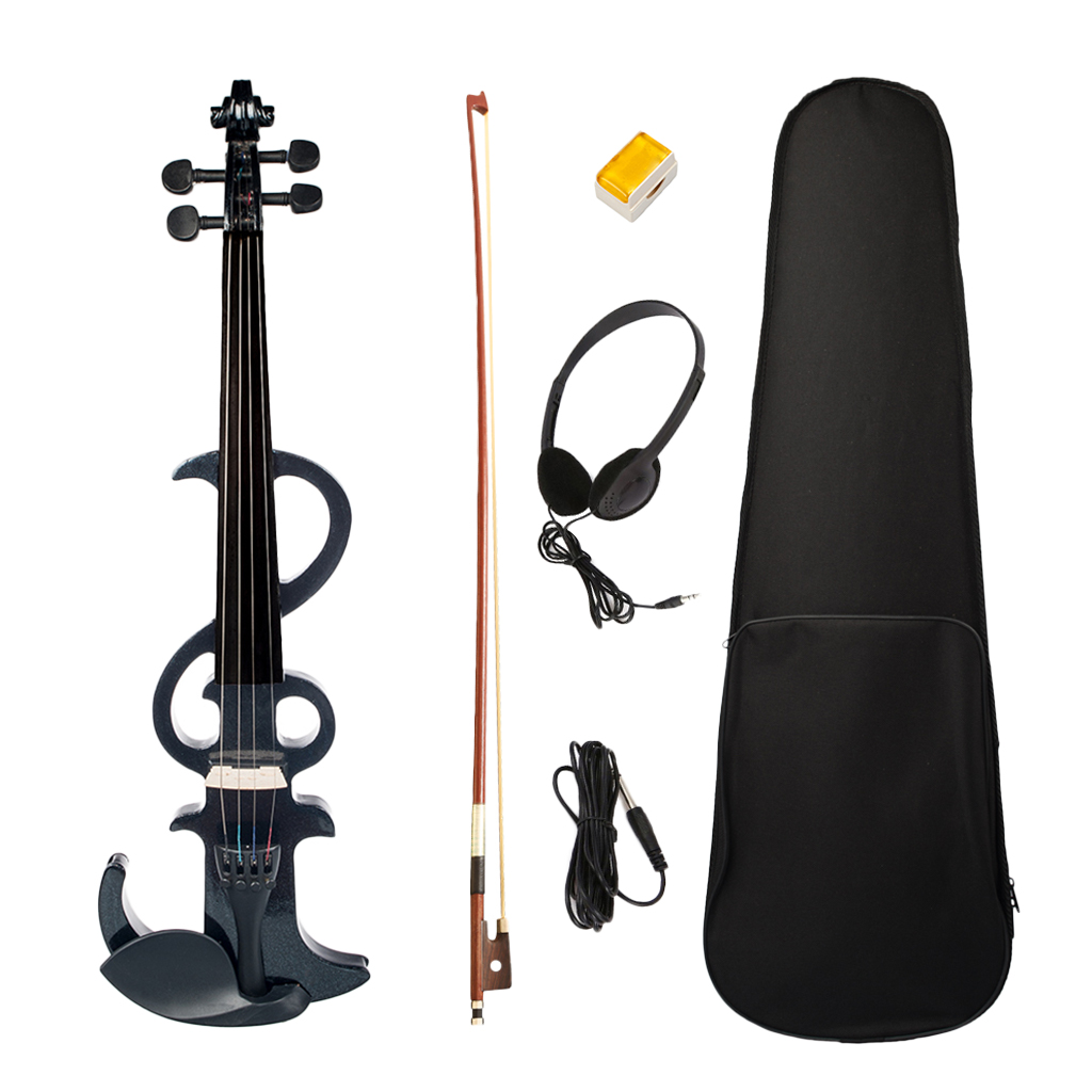 Full Size Electric/Silent Violin Fiddle Kit with Violins Accessories Set for Violinist(Black)