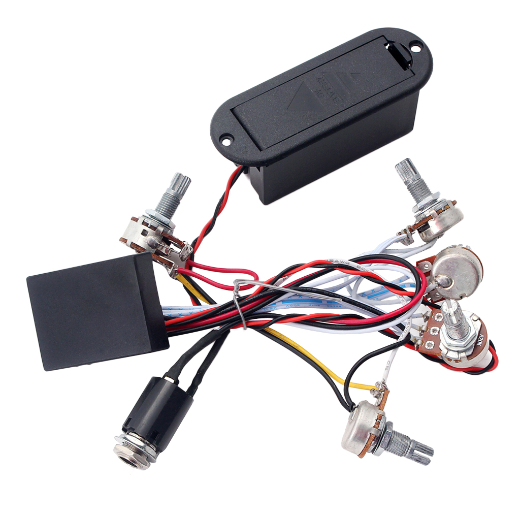 1 Set 3 Band EQ Guitar Pickup Pre-Amplifier Wiring Circuit with Battery Case,