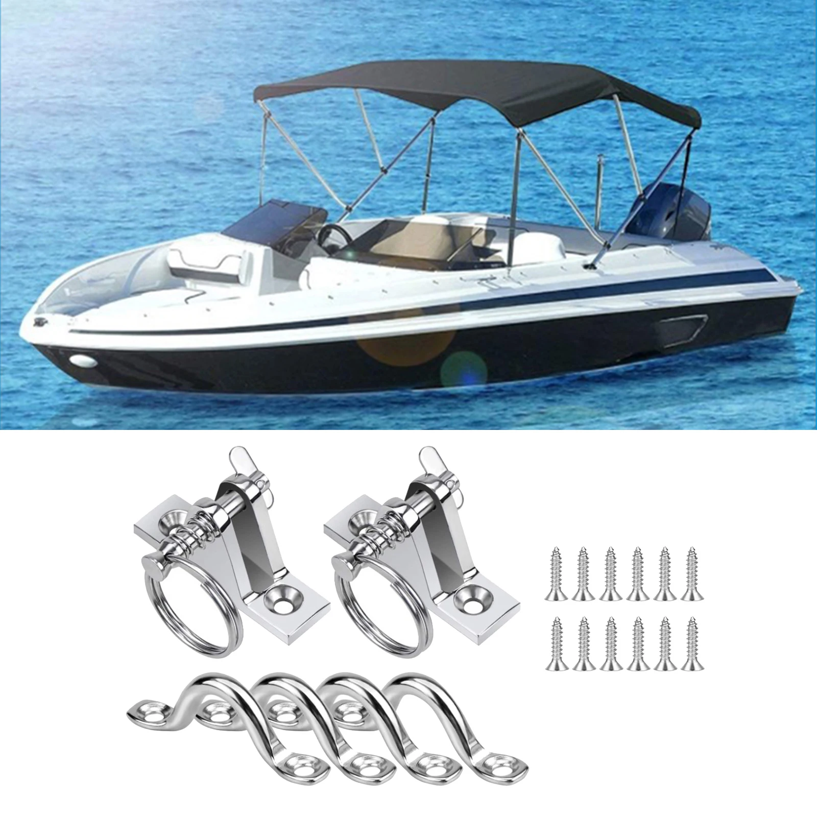 Bimini Boat Top 90 Deck Hinge 3/8 Inch Pad Eye Straps Marine Hardware Sets Strong Corrosion Resistance And Durable