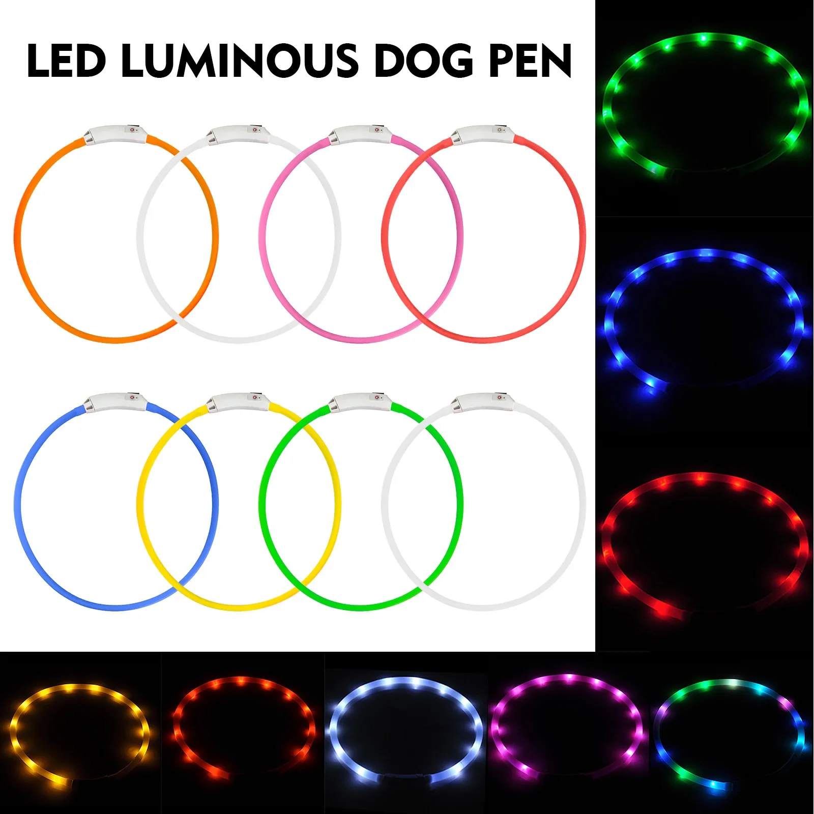 Led Luminous Collar Usb Charging Dog Color 12 Led Dog Collar Lights Night Dogs Collars Glowing Night Safety Dog Accessories
