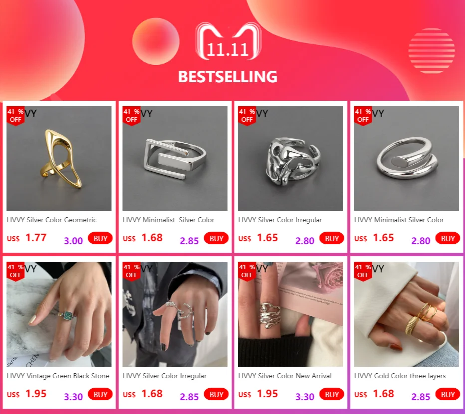 LIVVY  Silver Color Shell Geometric Rings For Women Niche Design Fashion Personality Simple Golden Rings 2021 Trend