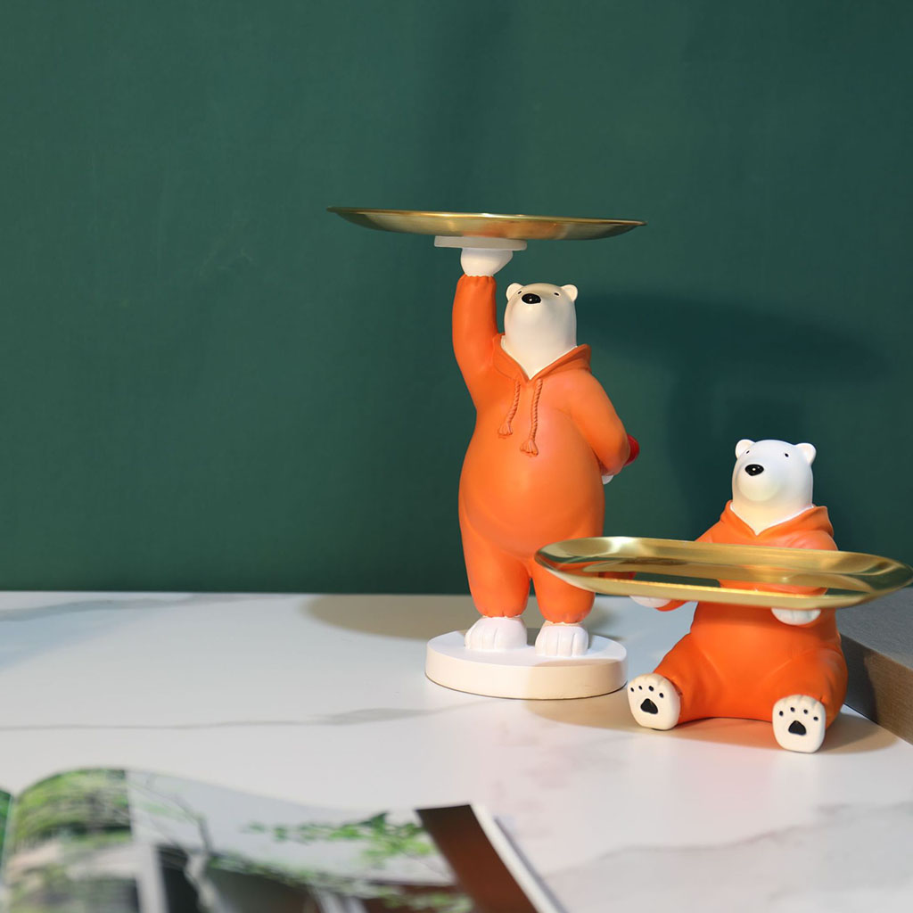 Nordic Polar Bear Sculpture Bear Statue Storage Tray Table Decoration Gift Key Glasses Coin Jewelry Plate Tray Home Art Statue