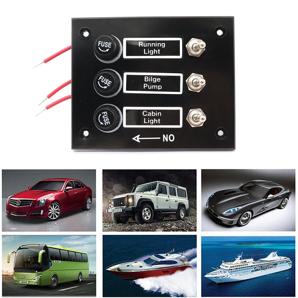 Boat Toggle On Off Switch Panel Waterproof  3 Gang Car RV Marine Fused Switches