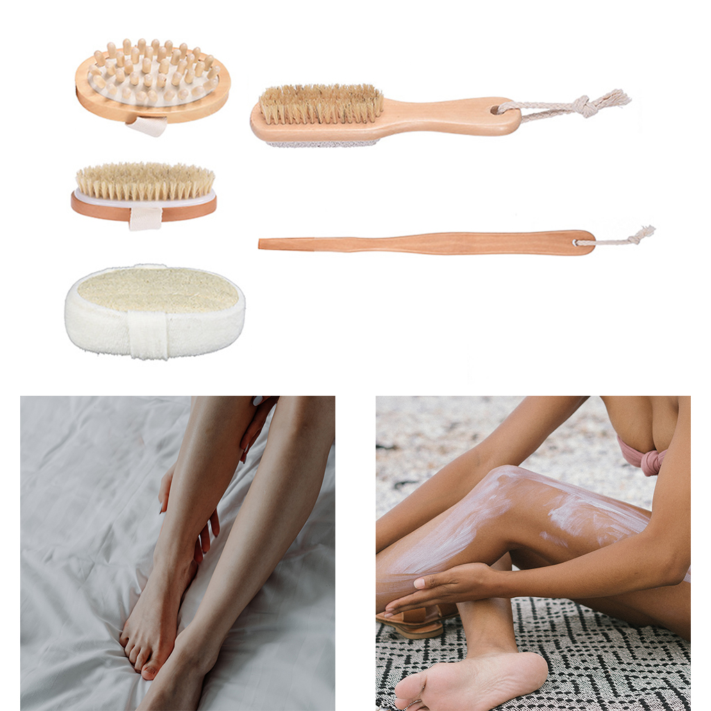 Bristle Bath Brush Set Exfoliating Promote Blood Circulation Massage Brush Wooden Body Dry Brush
