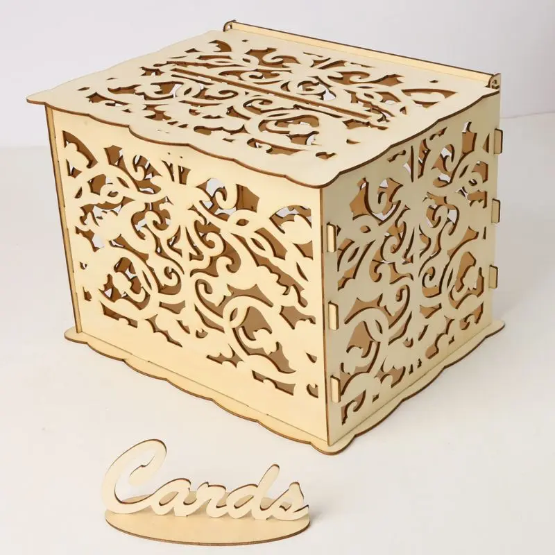 Wooden Wedding Card Boxes 30x24x22.5cm Plywood DIY Party Decoration Supplies Set 