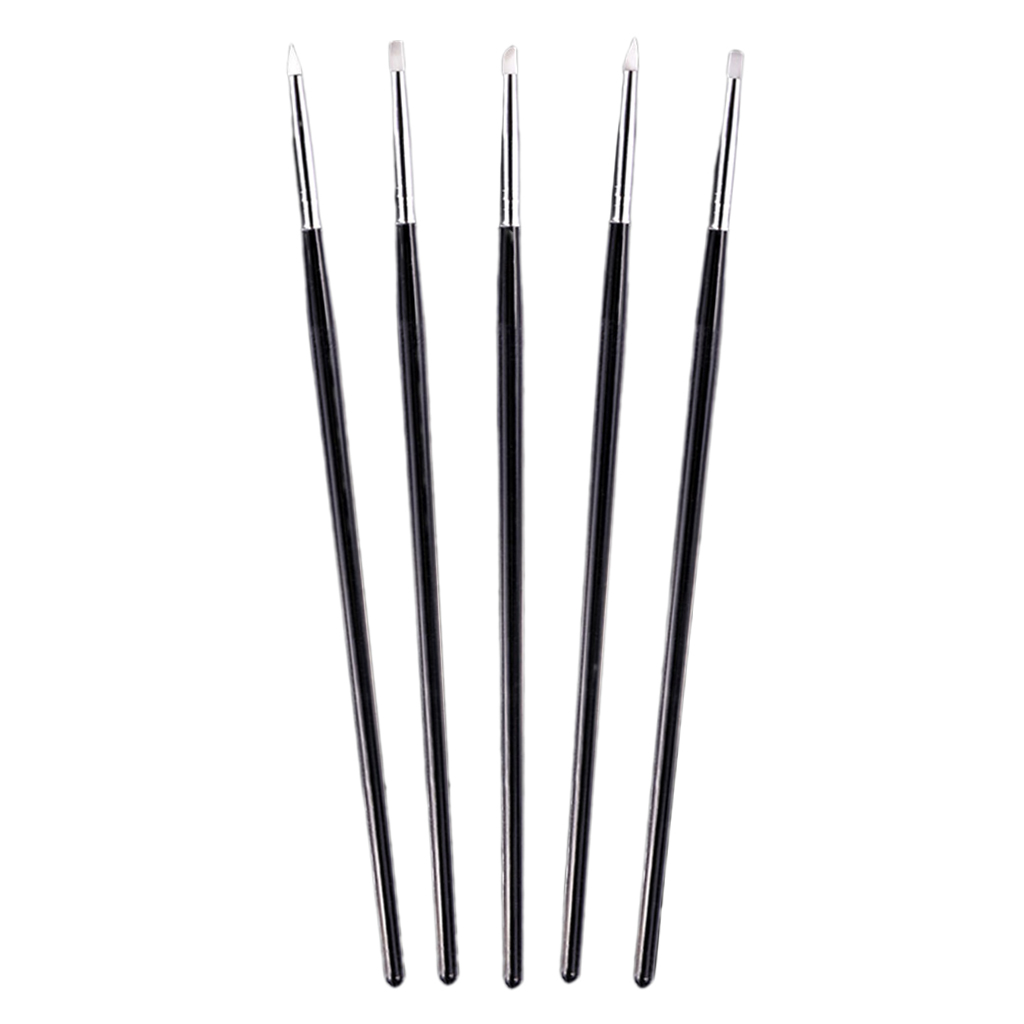 5 Pcs Silicone Nail Brushes Pens Set With 5 Shape Tip Acrylic Clear Handle For Nail Art Painting Carving Moulding Blending Pens