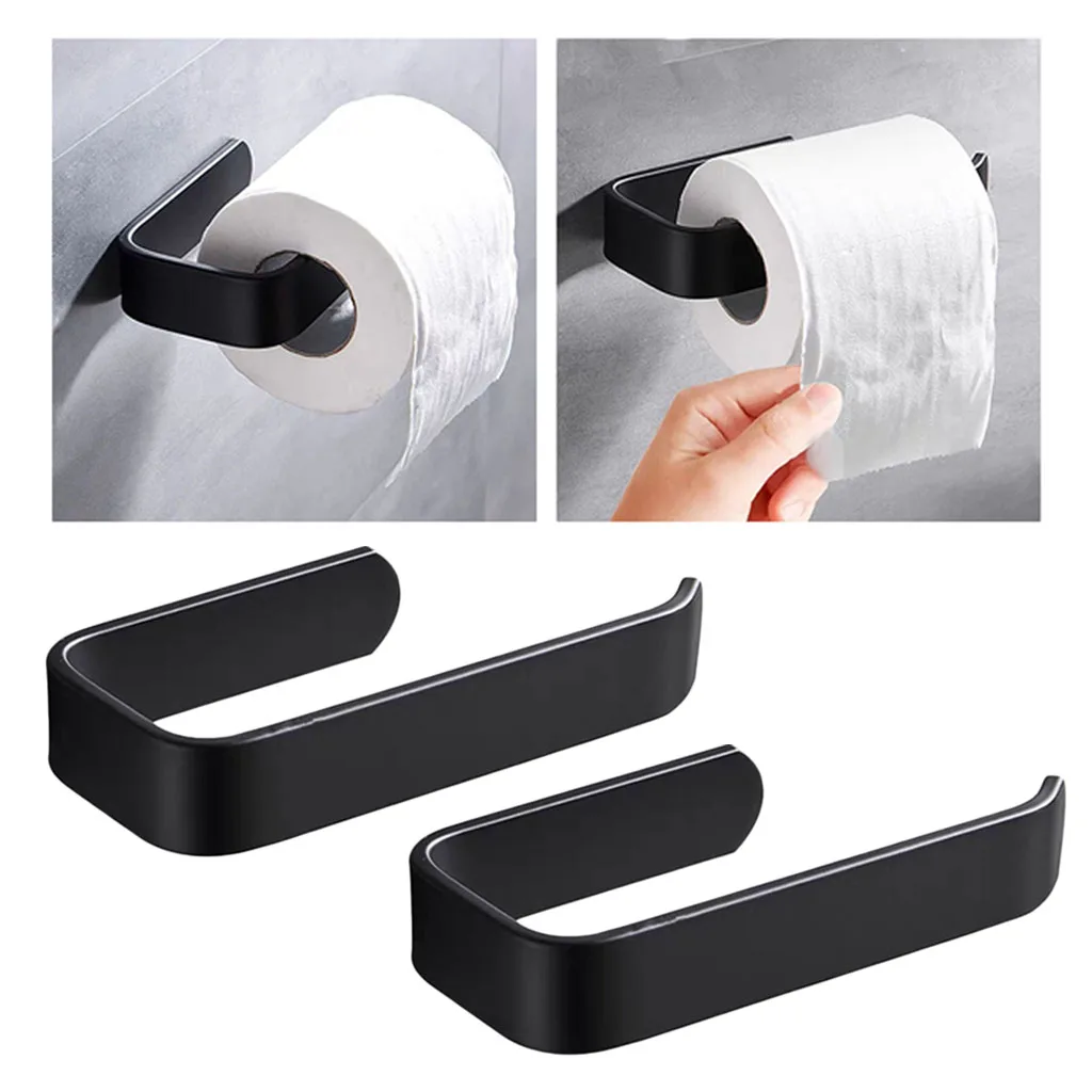 2pcs Bathroom Toilet Paper Holder Rack Adhesive Wall Mount Holder Hook