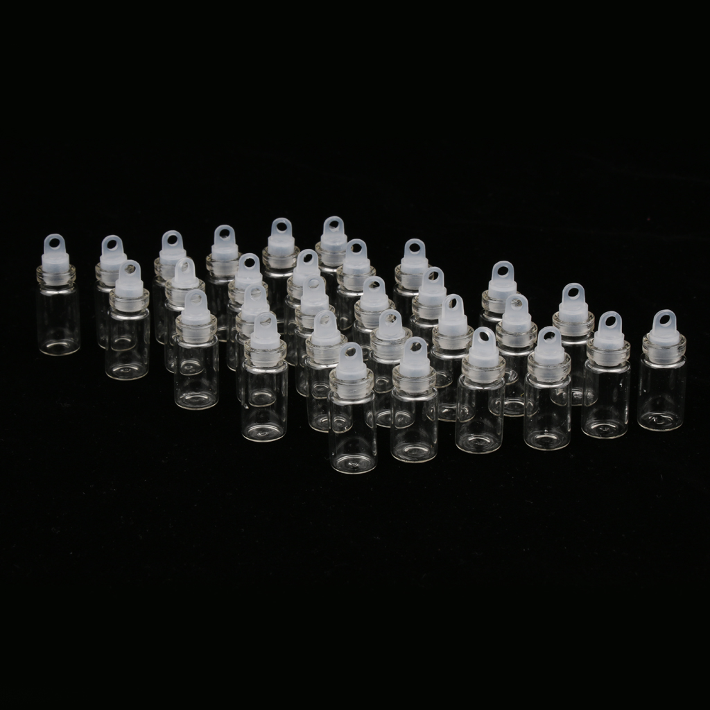 30Pcs Mini Empty Clear Glass Essential Oil Jars  Wishing Bottle Necklace Pendant DIY Vials with Plastic Stopper, 1ml / 2ml