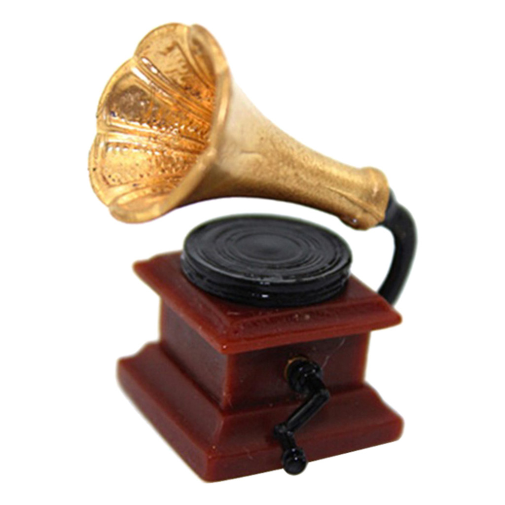 1:12 Antique Mini Record Player Model Gramophone Dollhouse Bedroom/Living Room