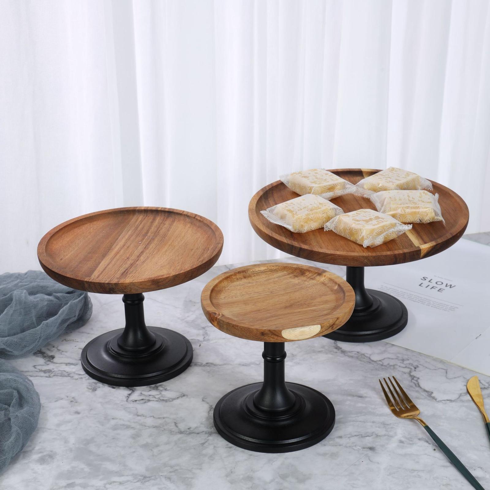 Cake Plate Stand High-Footed Serving Platter Round Wooden Appetizer Serving Tray for Sushi Fruit Snack Party Filming Props