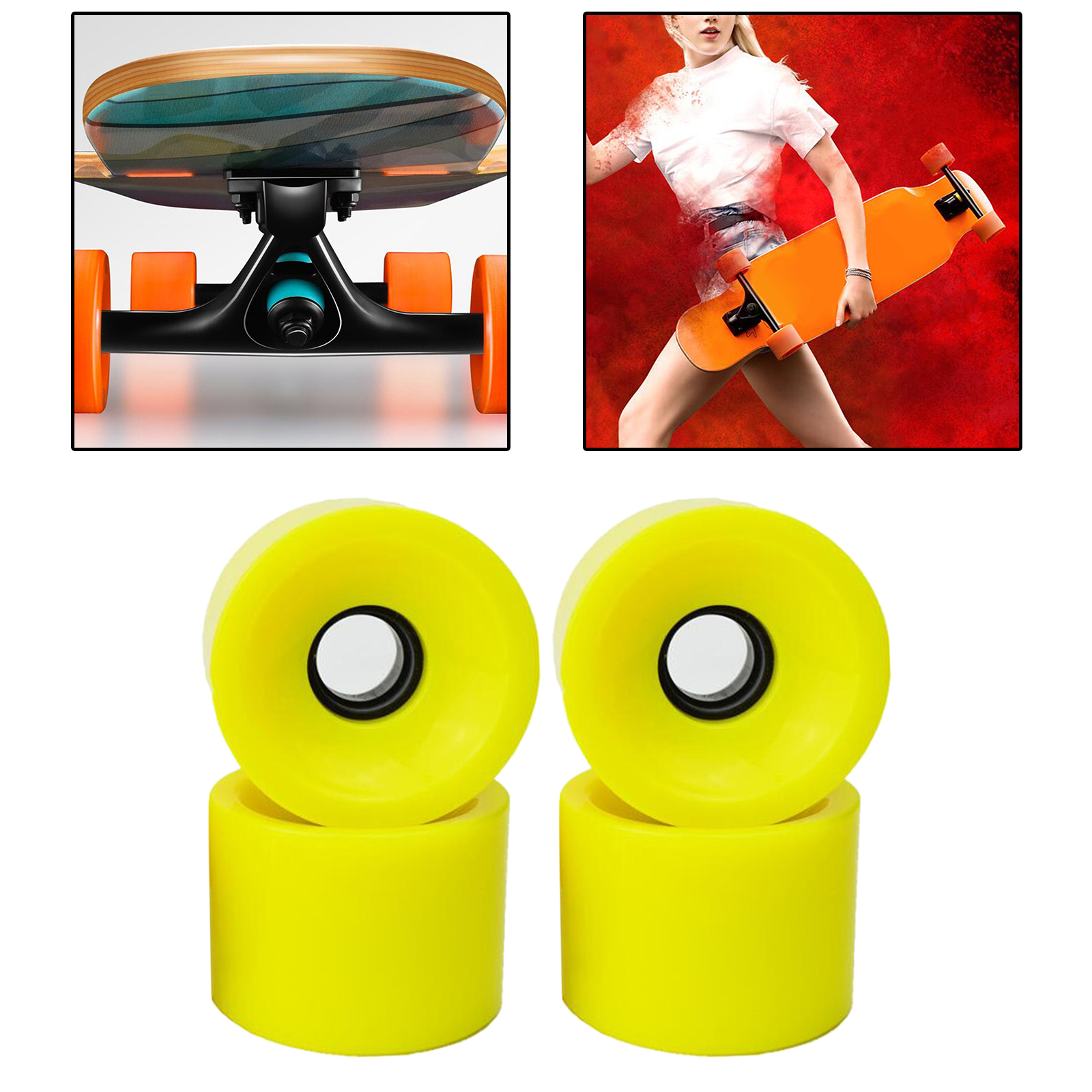 4 Pack 70mm Longboard PU Wheels Replacement Skateboard 78A Hardness Wheel Cruising Wheel Outer Cover