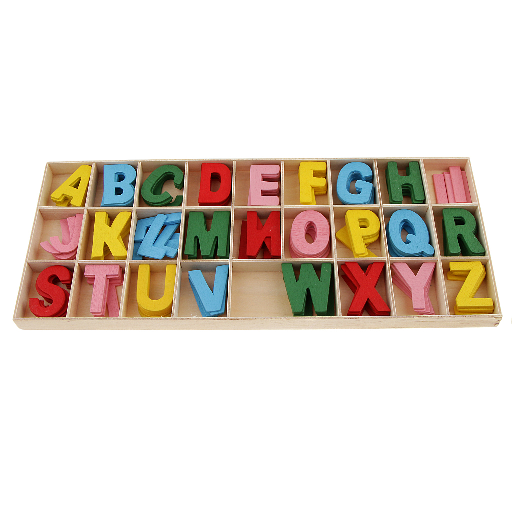 156 Pieces Wooden A-Z Letters Embellishment With Wood Box For Kids Toys Games