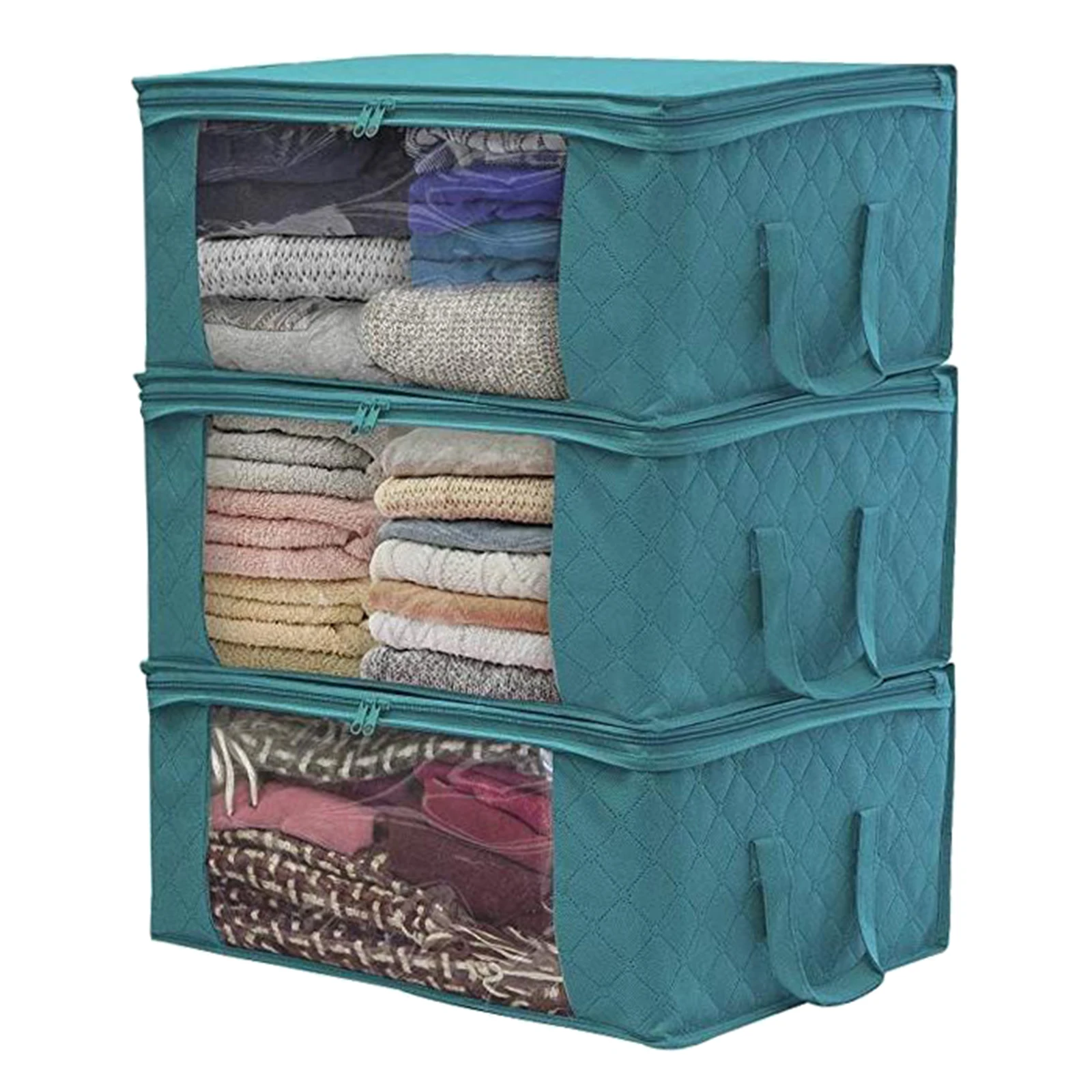 3 Pack Collapsible Under Bed Storage Bag Box Clothes Toys Tidy Organizer for Bedding Clothes, Comforters, Blankets
