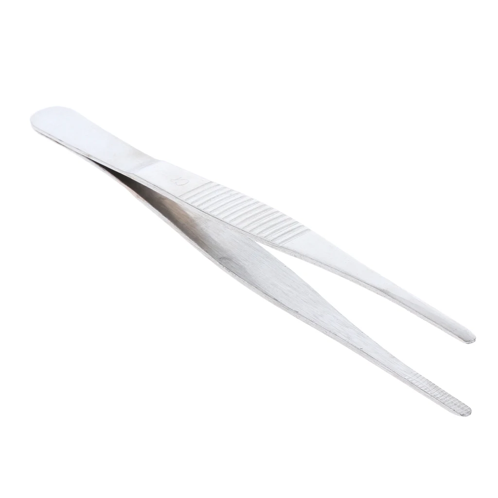 Stainless Steel Tweezers Straight Serrated Tip Round Head 140mm / 5.51''