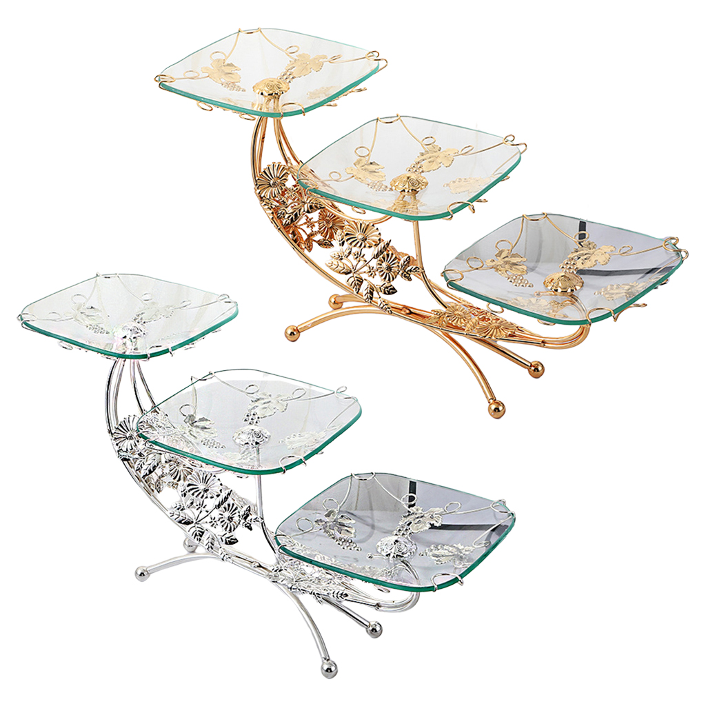 Classic Metal Glass Fruit Plate Vegetables Holder Makeup Storage Serving Tray for Living Room Bedroom