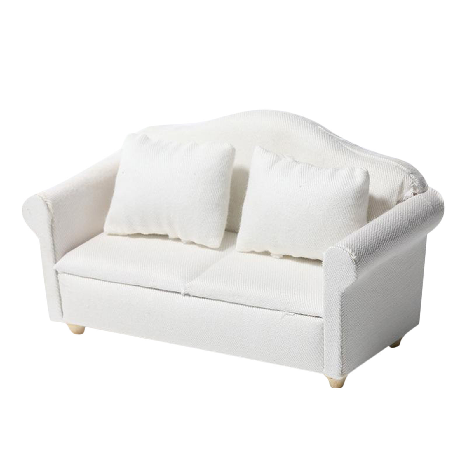 Dollhouse Sofa, Dolls House Furniture Double Sofa Love Seat with Cushion Pillow - Pure White - 1/12 Scale