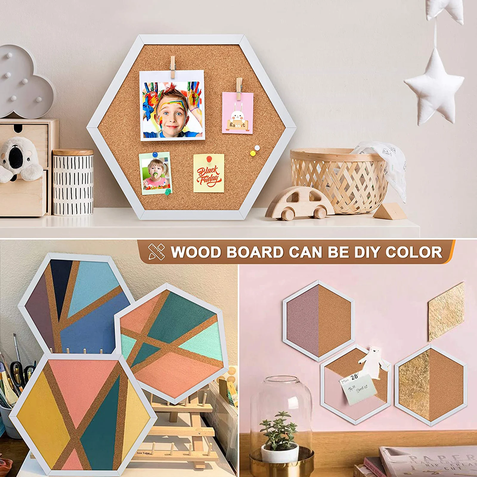Multifunction Cork Board Office Home Wood Photo Background Hexagon Stickers Wall Message Drawing Bulletin