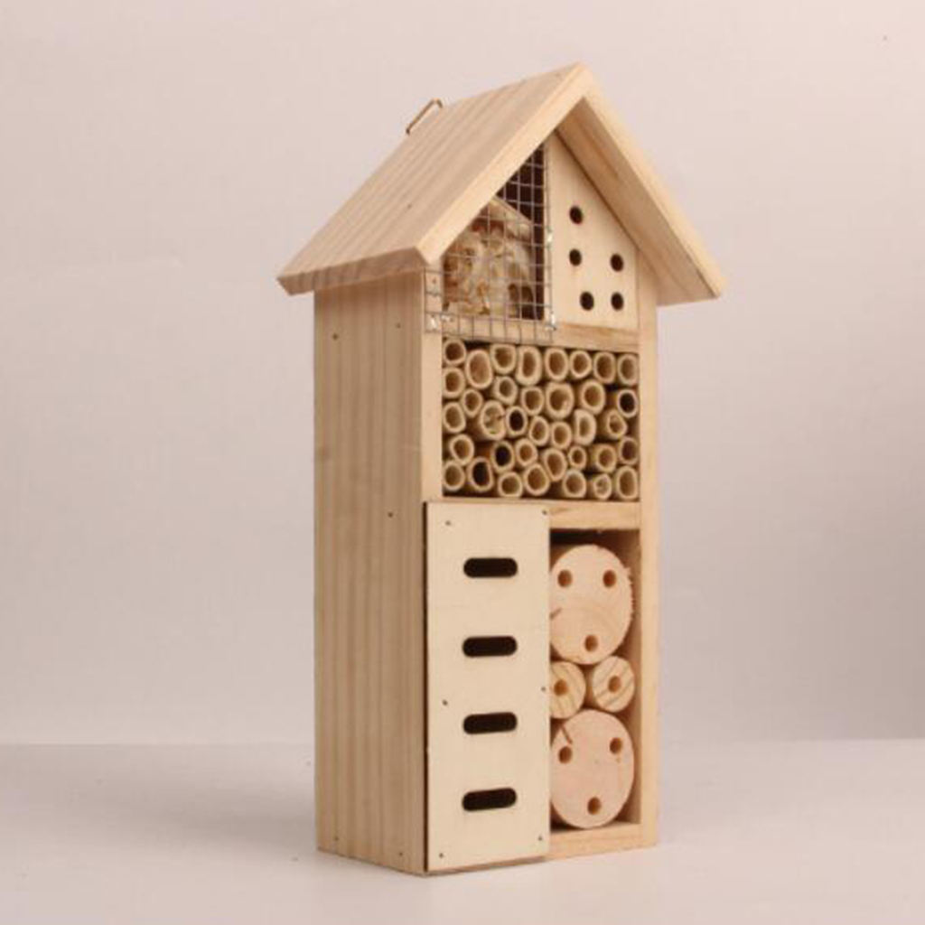 Wooden Insect Hotel Box Hive Ladybugs Nest Hanging Shelter Home for Outdoor Garden